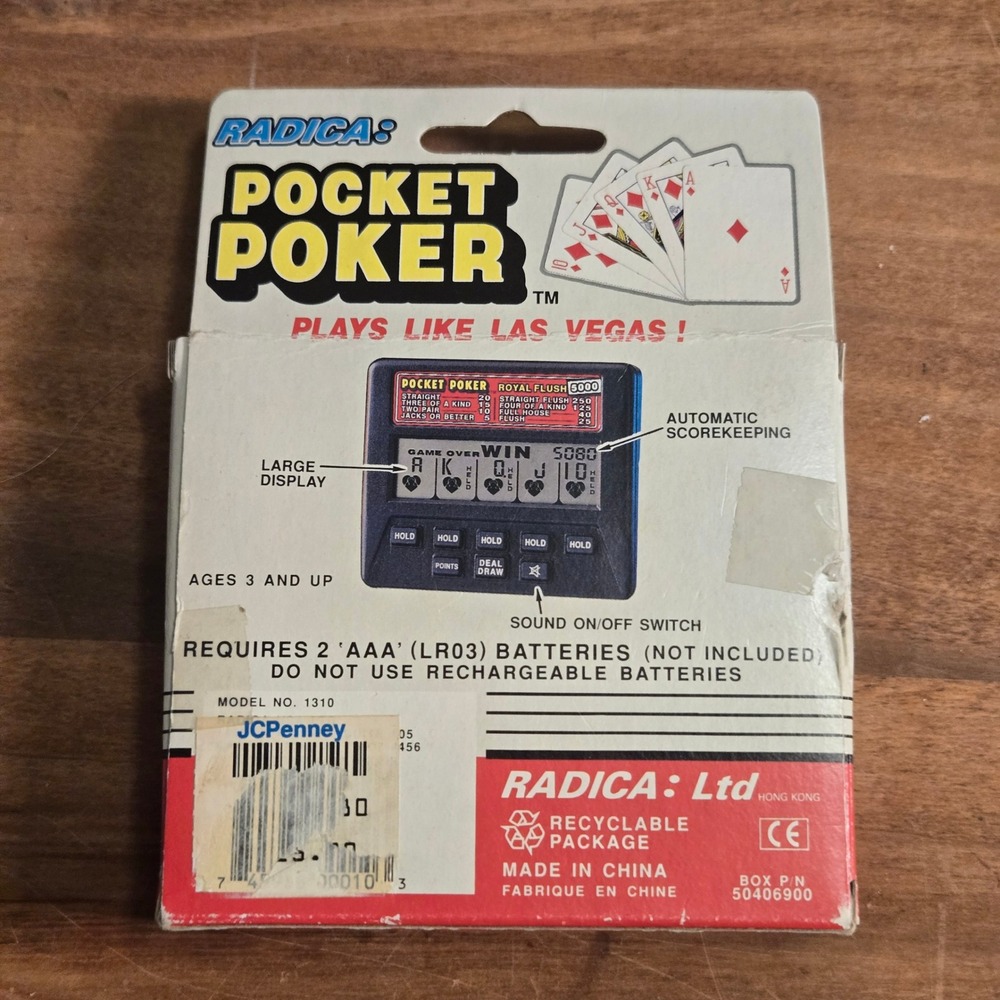 Radica Pocket Poker Handheld Electronic Game Model 1310 Vtg Las Vegas Fun Box - Picture 8 of 10
